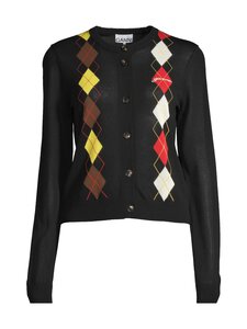 Ganni - Light Cotton Argyle -neuletakki - 099 BLACK | Stockmann