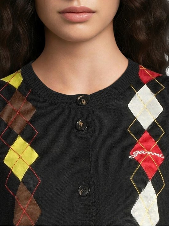 Ganni - Light Cotton Argyle -neuletakki - 099 BLACK | Stockmann - photo 4