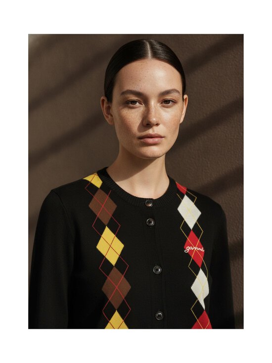 Ganni - Light Cotton Argyle -neuletakki - 099 BLACK | Stockmann - photo 5