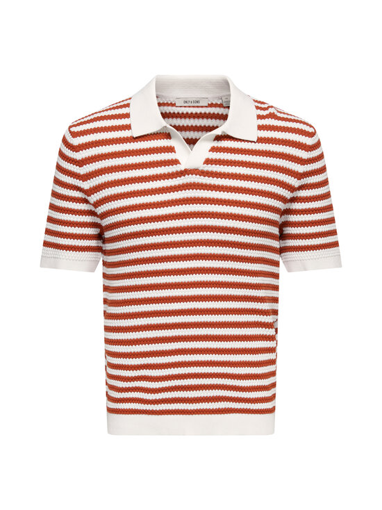 Only & Sons - OnsSerge Regular Split Neck t-paita - EGRET STRIPES:BURNT BRICK | Stockmann - photo 1