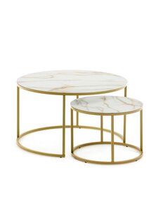Kave Home - Leonor-sohvapöytäsetti 2 kpl valkoinen/kulta - WHITE | Stockmann