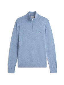 Tommy Hilfiger - Cotton Zip Mock -neulepaita - D0Z BRISK BLUE HEATHER | Stockmann