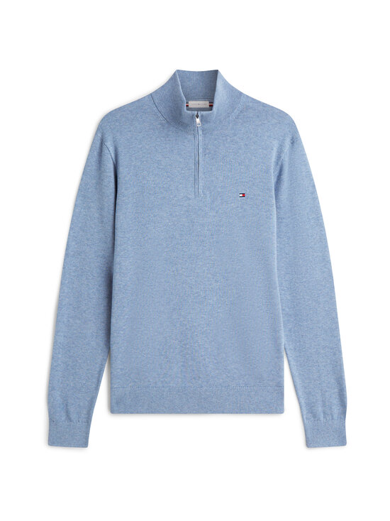 Tommy Hilfiger - Cotton Zip Mock -neulepaita - D0Z BRISK BLUE HEATHER | Stockmann - photo 1