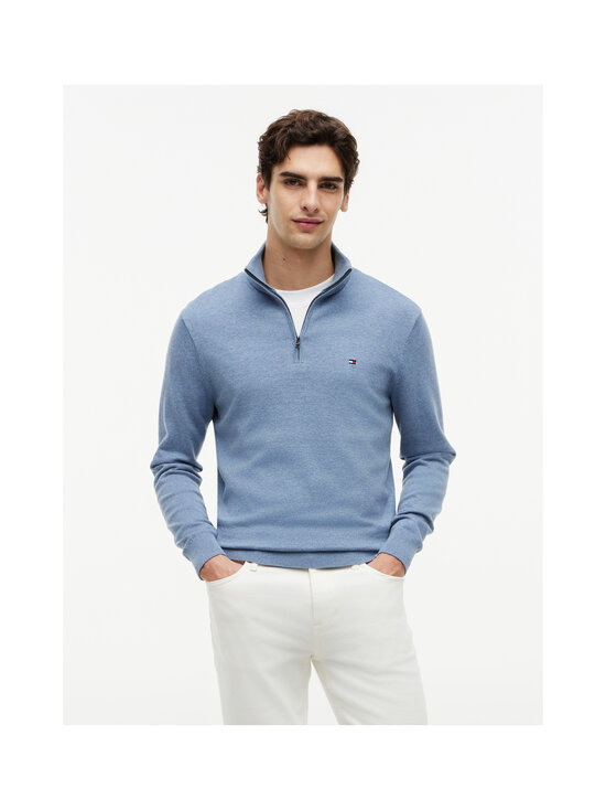 Tommy Hilfiger - Cotton Zip Mock -neulepaita - D0Z BRISK BLUE HEATHER | Stockmann - photo 2