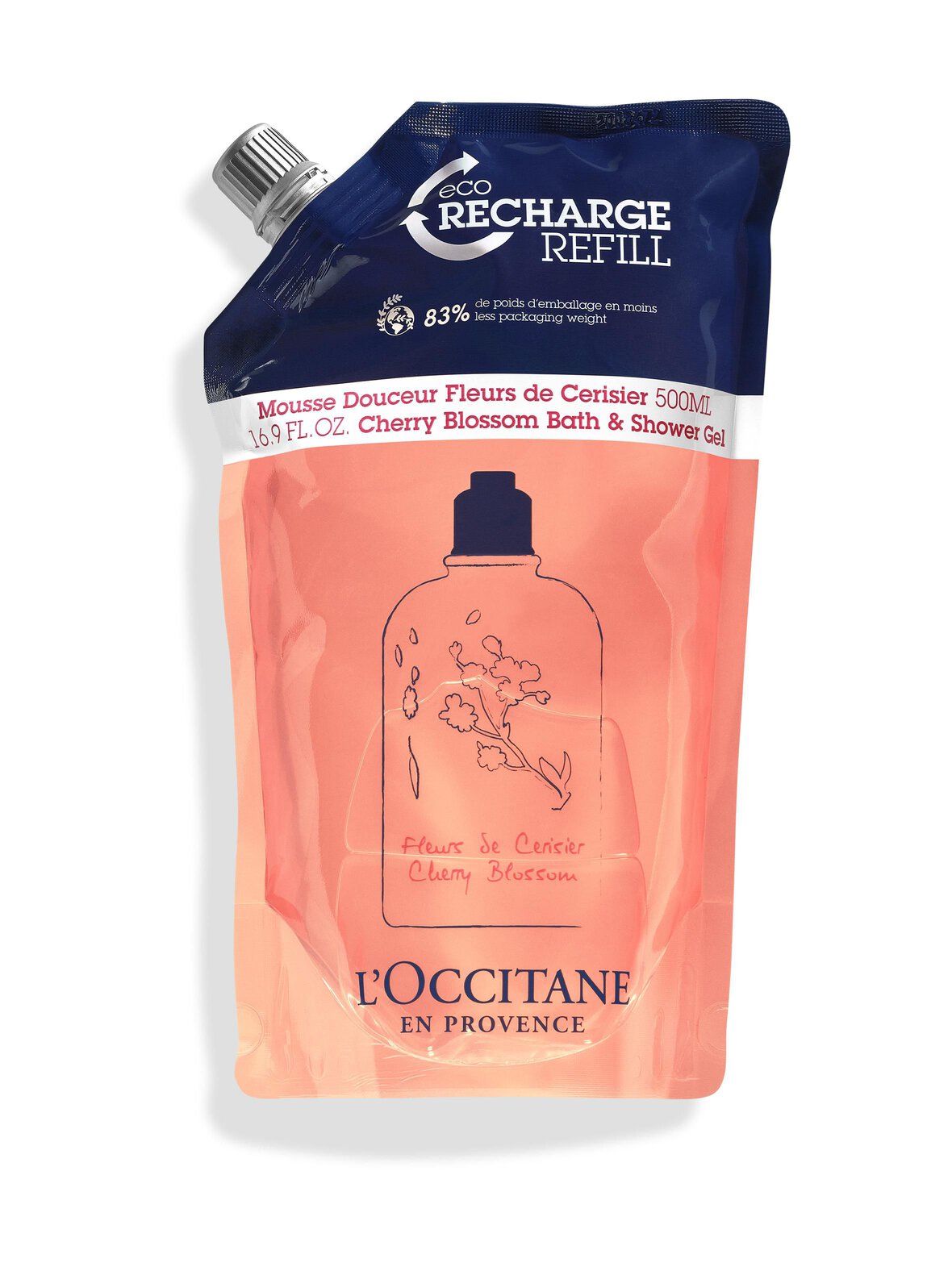 L"'Occitane Cherry blossom bath & shower -suihkugeelin täyttöpakkaus 500 ml