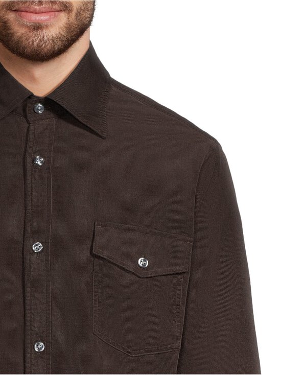 Oscar Jacobson - Straight Fit Spread Baby Corduroy -kauluspaita - 532 DARK MUD BROWN | Stockmann - photo 4