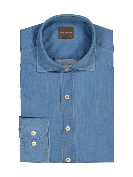 Oscar Jacobson - Slim Fit Cut Away Washed Denim -kauluspaita - CHAMP BLUE 278 | Stockmann - photo 1