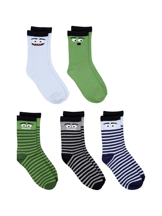 Bogi - Dienas zeķes, 5-pāri - GREEN/ BLUE STRIPES AND MONSTERS | Stockmann - photo 1