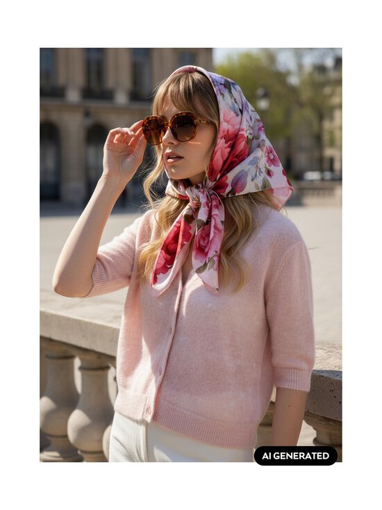 A+more - Hansu-silkkihuivi 100 x 100 cm - WHITE/PINK/GREEN | Stockmann - photo 3