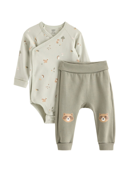Lindex - Wrap Bodysuit & Joggers -vaatesetti - 8884 GREEN | Stockmann - photo 1