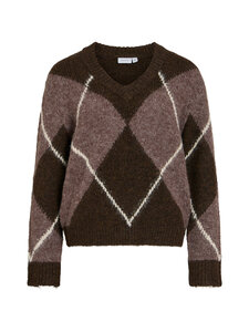 Vila - ViTolise V-Neck Check -neulepusero - COFFEE BEAN CHECKS:DARK NATURAL MELANGE/BIRCH | Stockmann