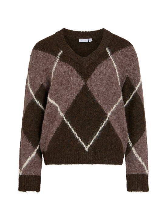 Vila - ViTolise V-Neck Check -neulepusero - COFFEE BEAN CHECKS:DARK NATURAL MELANGE/BIRCH | Stockmann - photo 1