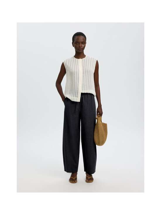 Selected - SlfLoose Willow Mid Waist Linen -tynnyrilahkeiset housut - DARK NAVY | Stockmann - photo 2