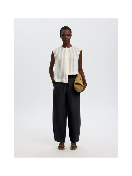 Selected - SlfLoose Willow Mid Waist Linen -tynnyrilahkeiset housut - DARK NAVY | Stockmann - photo 4