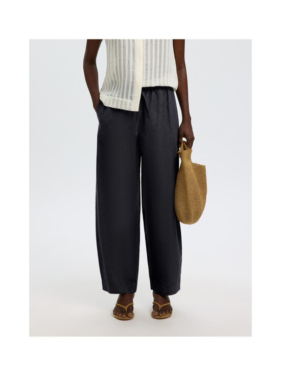Selected - SlfLoose Willow Mid Waist Linen -tynnyrilahkeiset housut - DARK NAVY | Stockmann - photo 5