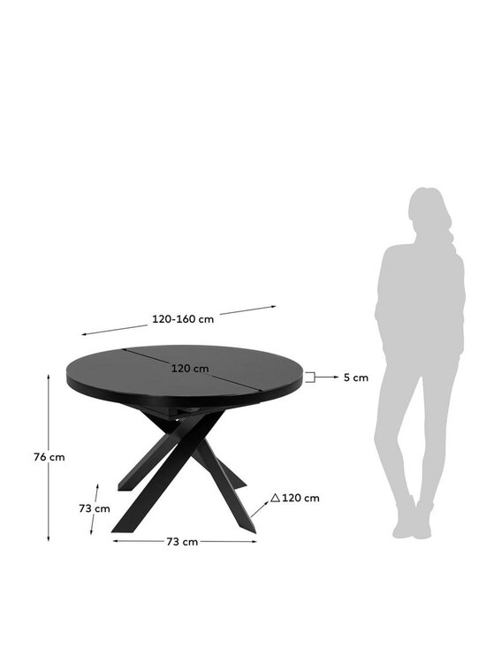 Kave Home - Vashti -jatkettava ruokapöytä musta 120/160 cm - BLACK | Stockmann - photo 7