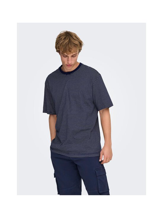 Only & Sons - OnsFred Life -raidallinen t-paita - NAVY BLAZER STRIPES:GARDENIA | Stockmann - photo 3