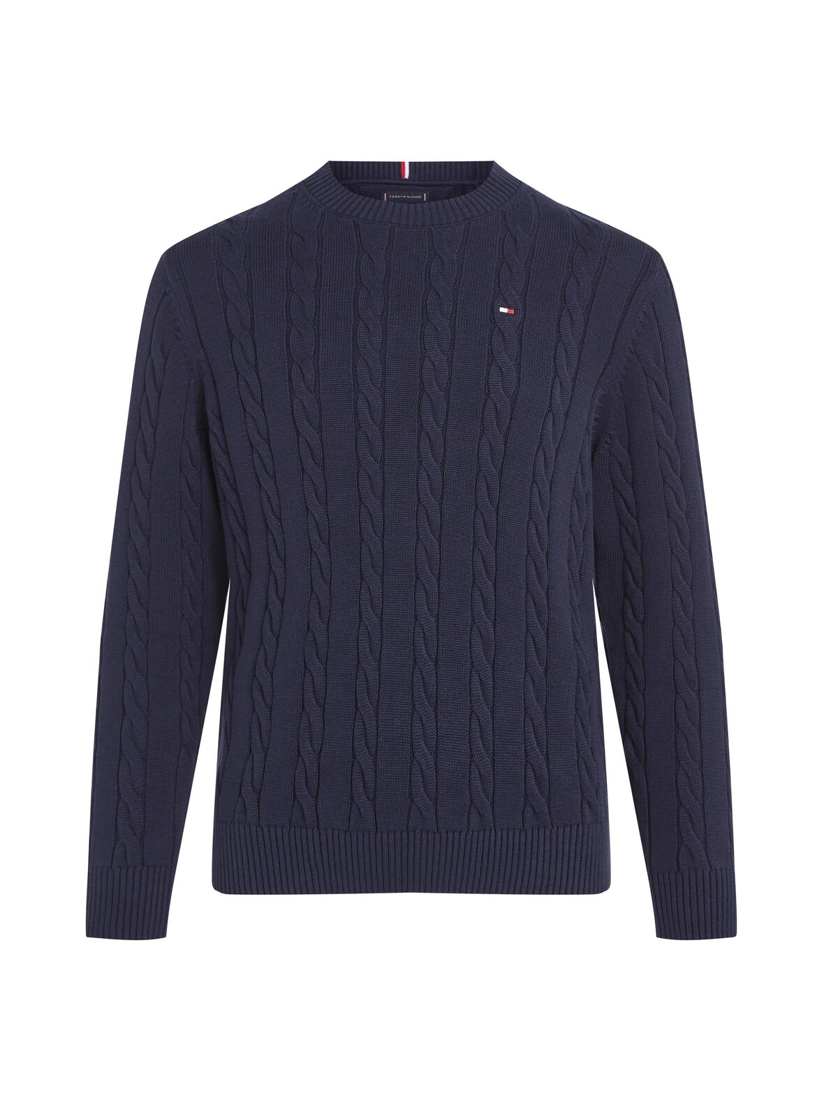 Crew Neck Cotton Cable Sweater -neule