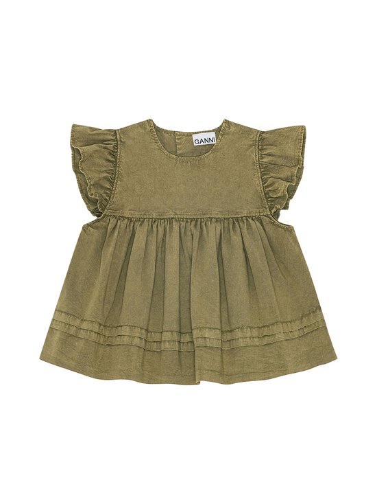 Ganni - Washed Stretch Cotton -frillahihainen paita - 028 BOA | Stockmann - photo 1