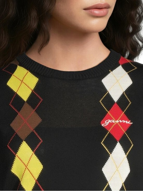 Ganni - Light Cotton Argyle -neule - 099 BLACK | Stockmann - photo 4