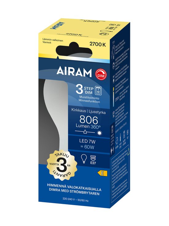 Airam - LED A60 827 806lm E27 OPFIL 3 Step Dim -himmennettävä lamppu - TRANSPARENT | Stockmann - photo 2