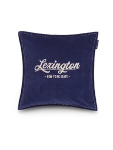 Lexington - Logo Organic Cotton Velvet spilvendrāna 50 x 50 cm - 5567 DARK BLUE/LT BEIGE | Stockmann