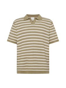 Knowledge Cotton Apparel - Organic Cotton Striped Polo t-paita - 8030 BEIGE STRIPE | Stockmann