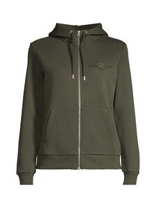 GANT - Regular Tonal Shield Zip džemperis ar kapuci - 368 DARK MOSS GREEN | Stockmann