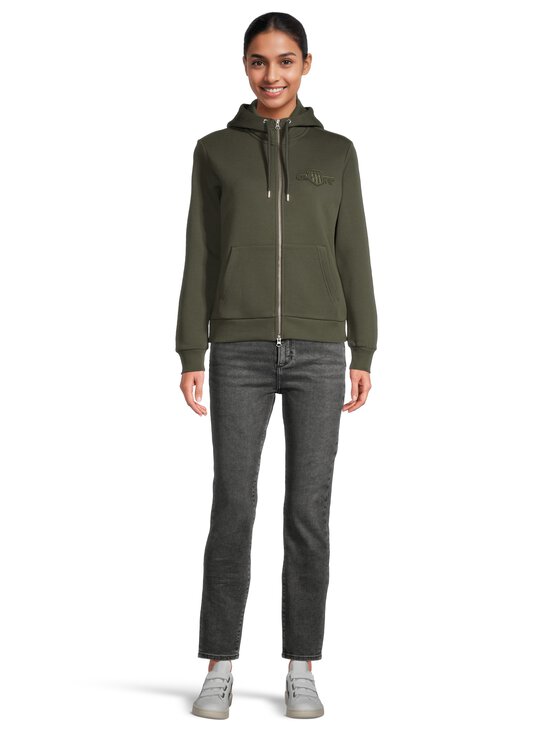 GANT - Kapuutsiga pusa Regular Tonal Shield Zip - 368 DARK MOSS GREEN | Stockmann - photo 2