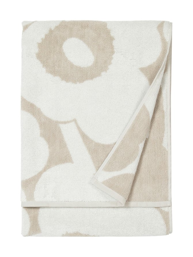 Beige and white bath towel