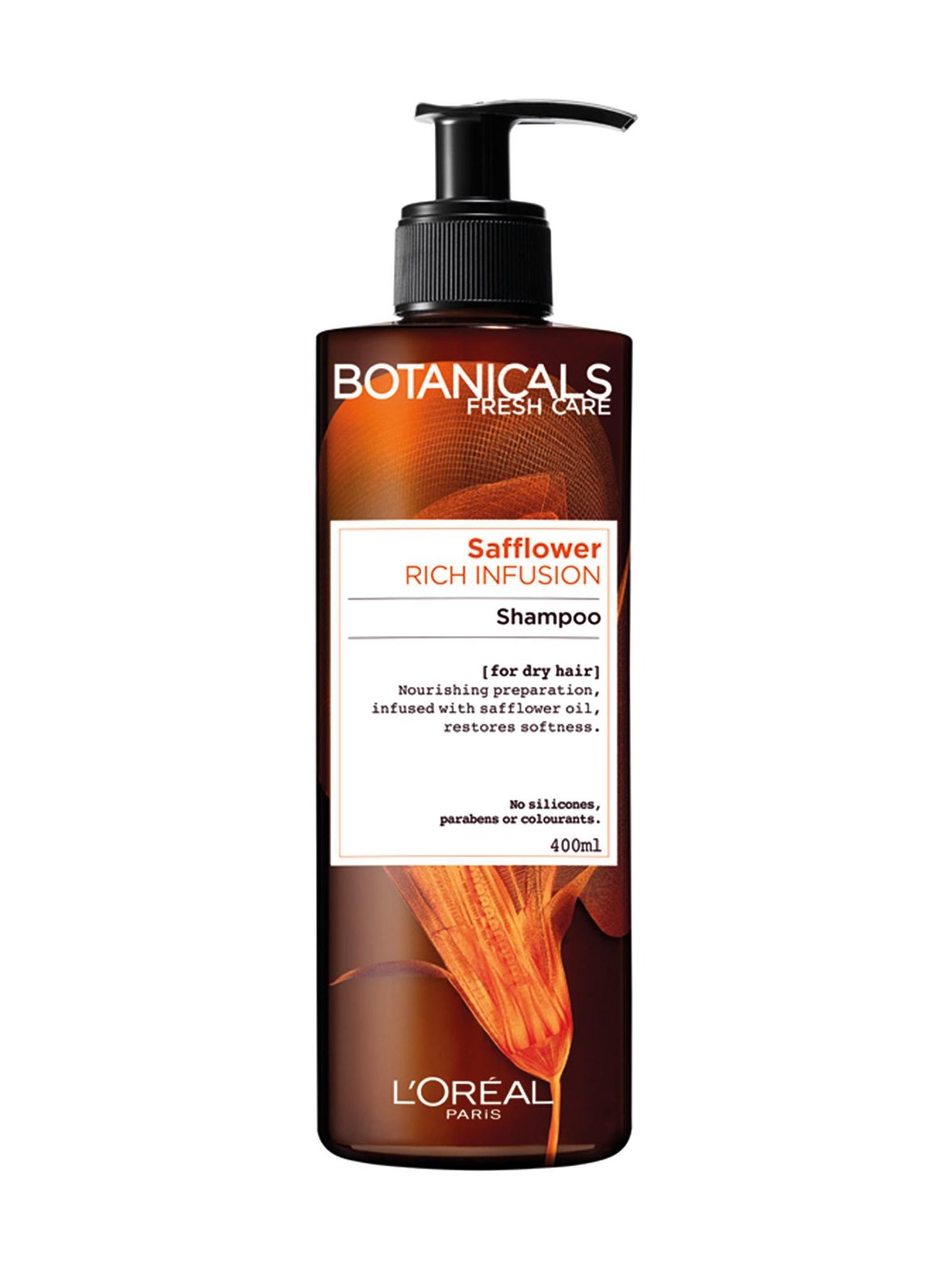 Argan & Safflower -ravitseva shampoo kuiville hiuksille 400 ml, BOTANICALS