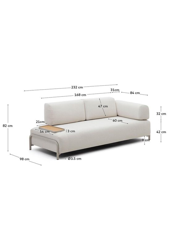 Kave Home - Compo-sohva beige chenille-kangas L 232 cm, tarjottimella - BEIGE | Stockmann - photo 9