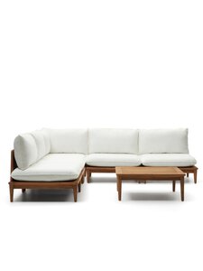 Kave Home - Portitxol-ulkosohvasetti pöydällä valkoinen / tiikki 270 x 270 cm - BEIGE | Stockmann