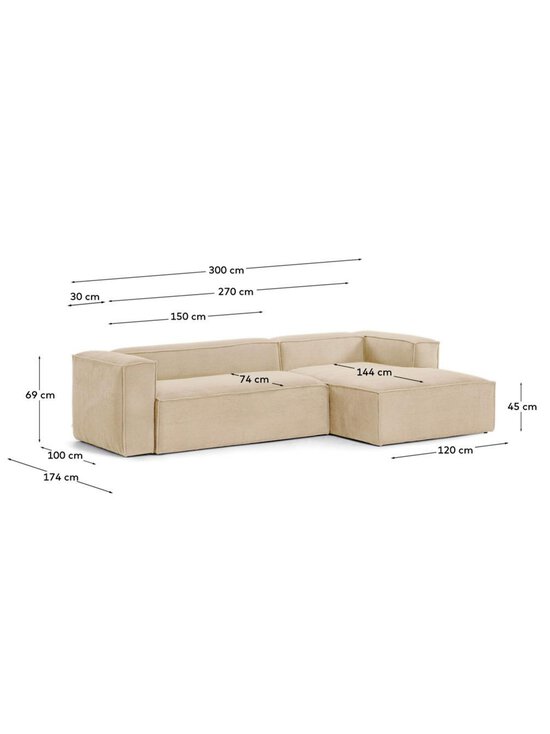 Kave Home - Blok-divaanisohva luonnonvalkoinen vakosametti L 300 cm / oikea - WHITE | Stockmann - photo 8