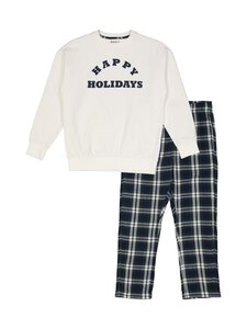 BASIC by Stockmann - Nathan-pyjama 2-osainen - GREEN CHECK/SOFT WHITE | Stockmann