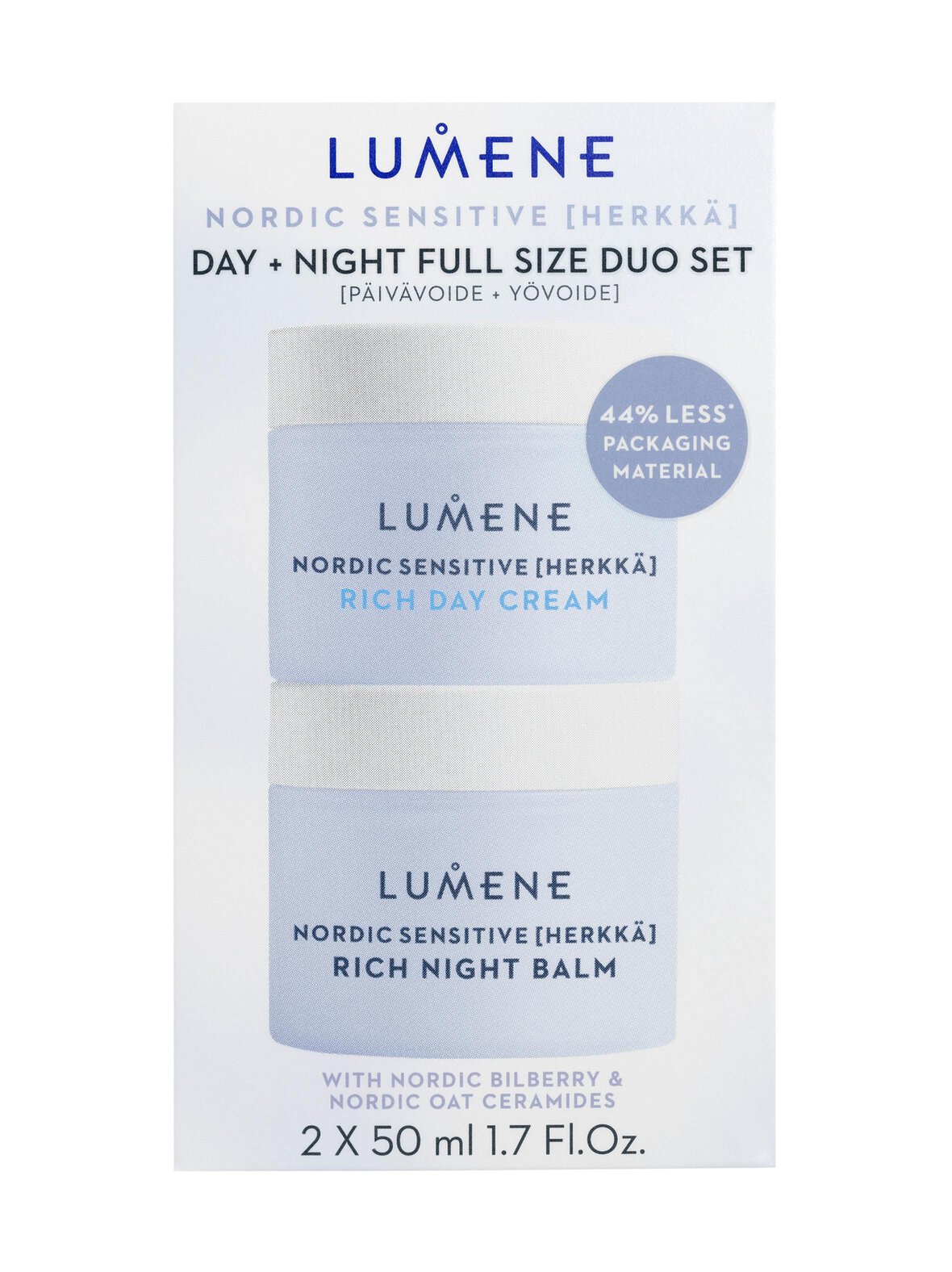 HERKKÄ Nordic Sensitive Rich Day + Night Cream Duo Set -tuplapakkaus, 2x50ml