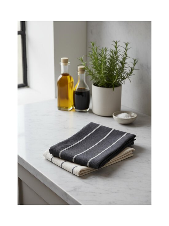 HAY - Outdoor Market -keittiöpyyhkeet 2 kpl - BLACK WITH BEIGE STRIPE | Stockmann - photo 2