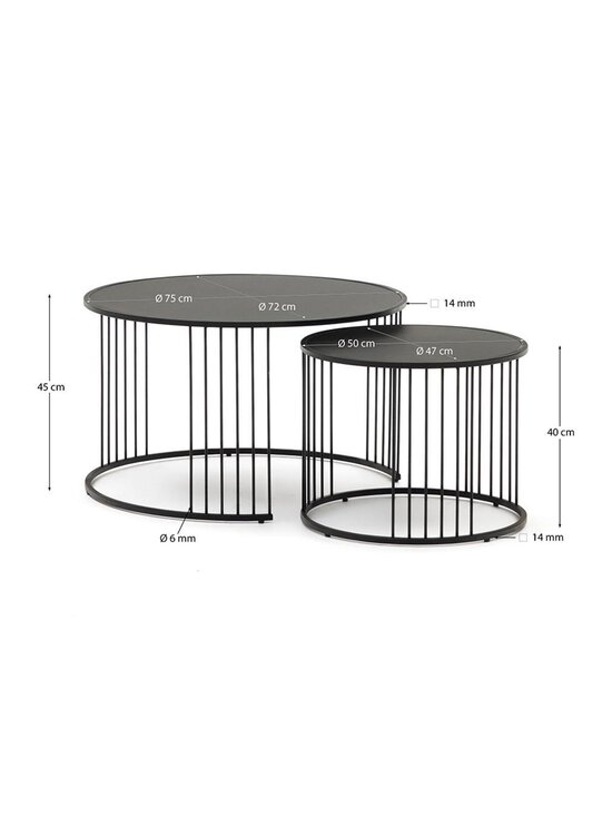 Kave Home - Hadar-sivupöytäsetti musta lasi / metalli ⌀ 75/45 cm - BLACK | Stockmann - photo 5