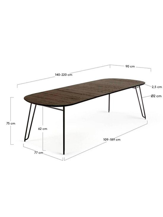 Kave Home - Milian- jatkettava ruokapöytä musta 90 x 140/220 cm - BLACK | Stockmann - photo 7