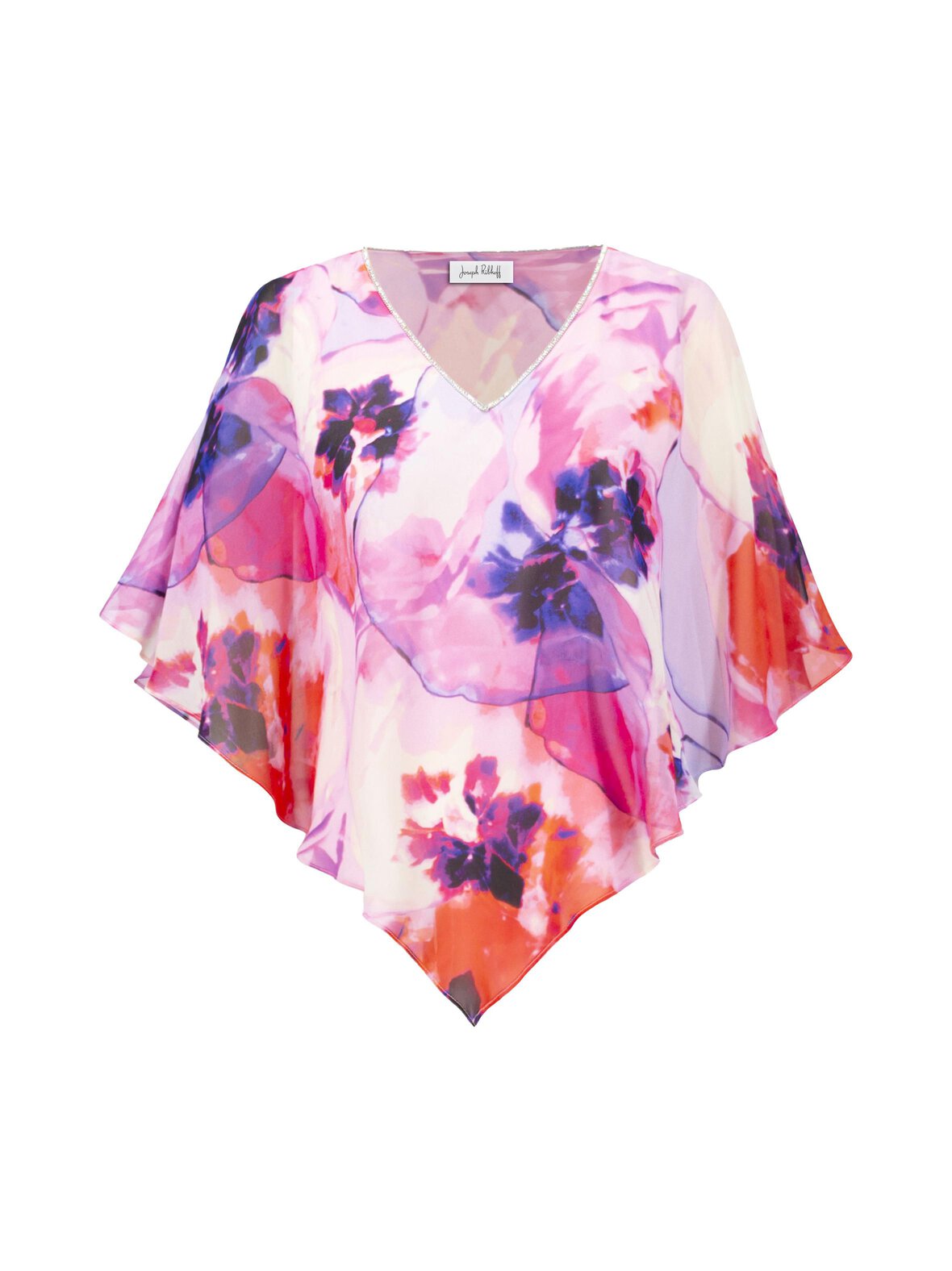 Silky Floral Print Poncho -ponchopaita