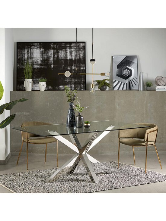 Kave Home - Argo-ruokapöytä lasi / kiiltävä teräs 100 x 200 cm - BEIGE | Stockmann - photo 2