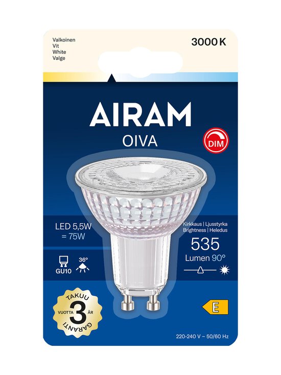 Airam - LED PAR16 830 535lm GU10 DIM Oiva -himmennettävä heijastinlamppu - TRANSPARENT | Stockmann - photo 2