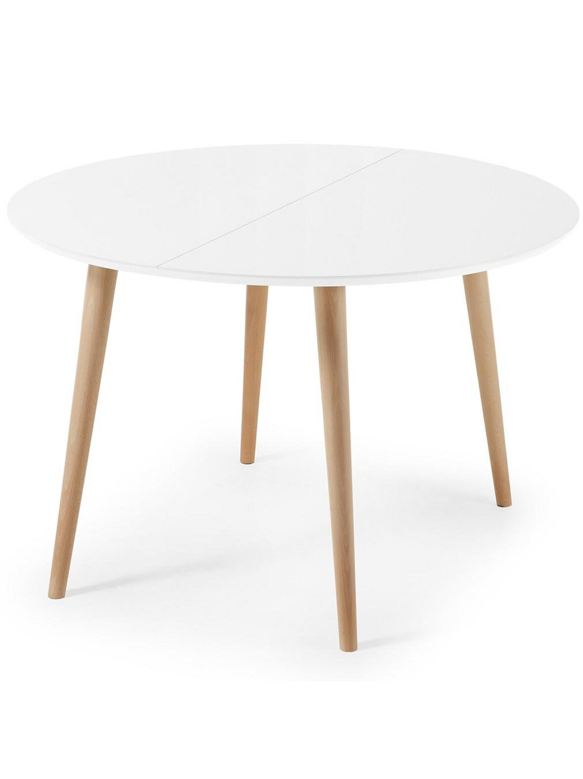 Oqui- jatkettava ruokapöytä valkoinen/pyökki ⌀ 120/200 cm