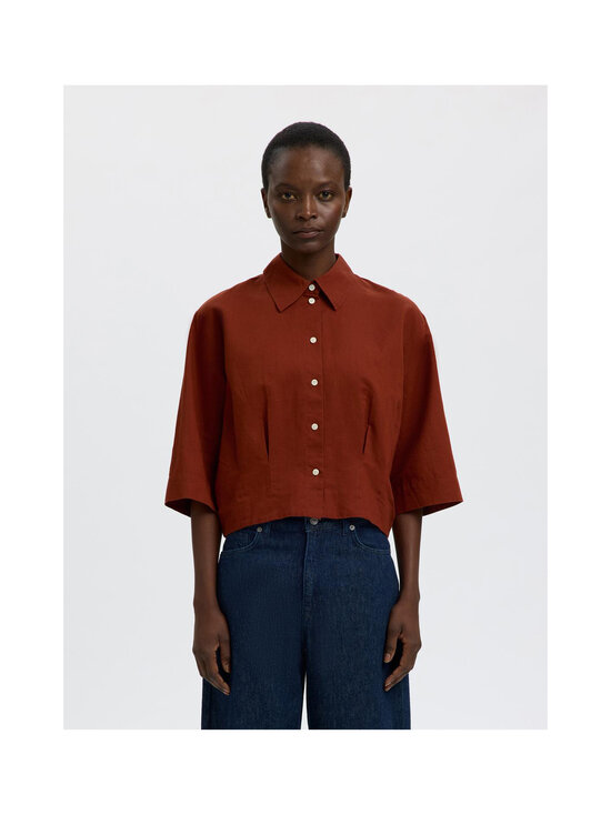 Selected - SlfCleo Regular 3/4 Cropped kreklblūze - CHERRY MAHOGANY | Stockmann - photo 4