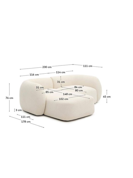 Kave Home - Martina-divaanisohva Nordic-kangas valkoinen L 230 cm / vasen - WHITE | Stockmann - photo 6