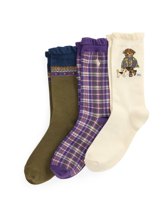 Polo Ralph Lauren - Crew-sukat 3 -pack - 001 IVORY/PURPLE/OLIVE | Stockmann - photo 1