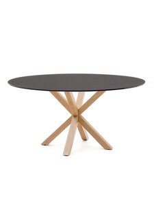 Kave Home - Argo-ruokapöytä musta lasi / puunvärinen teräs ⌀ 150 cm - BLACK | Stockmann