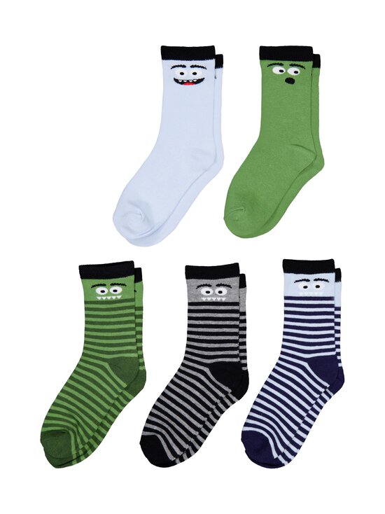 Bogi - Dienas zeķes, 5-pāri - GREEN/ BLUE STRIPES AND MONSTERS | Stockmann - photo 2