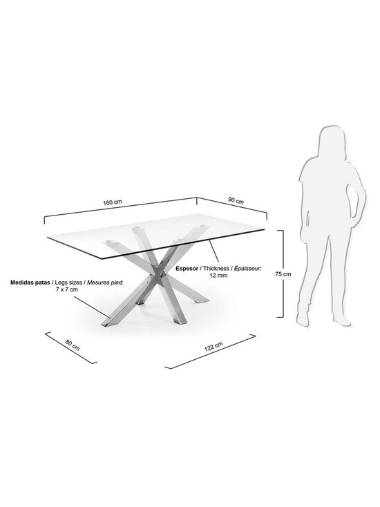 Kave Home - Argo-ruokapöytä kirkas lasi / kromi 160 x 90 cm - TRANSPR | Stockmann - photo 3
