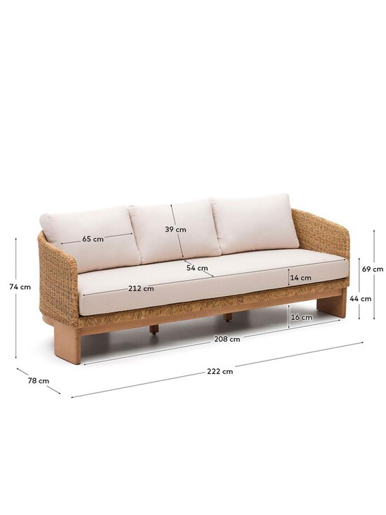 Kave Home - Xoriguer-ulkosohva eukalyptus/polyrottinki L 223 cm - BEIGE | Stockmann - photo 3
